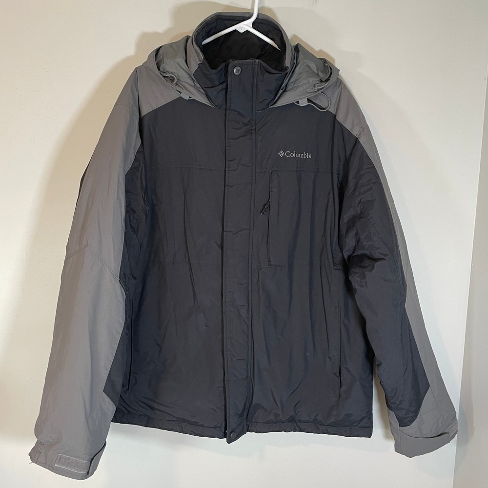 Columbia Mens XL Omni-Shield Insulated Hooded Jacket Black Grey Technical